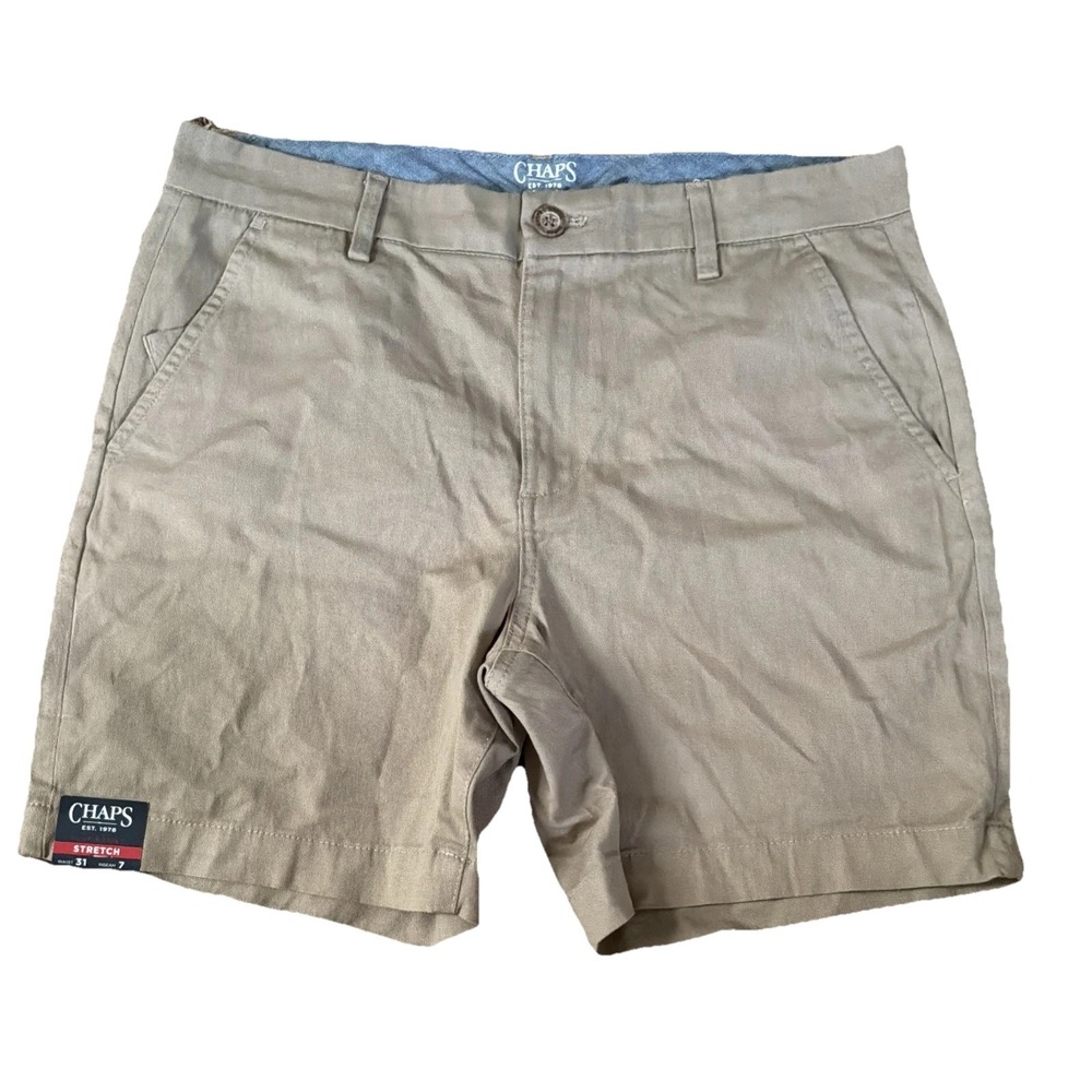 Chaps Men's Tan Flat Front Stretch Twill Shorts Size 31 Inseam 7 New NWT
